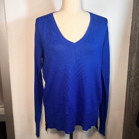 CENTRAL PARK WEST Cobalt Mixed Material Silk Back Cotton Front Sweater Size S - Picture 4 of 16